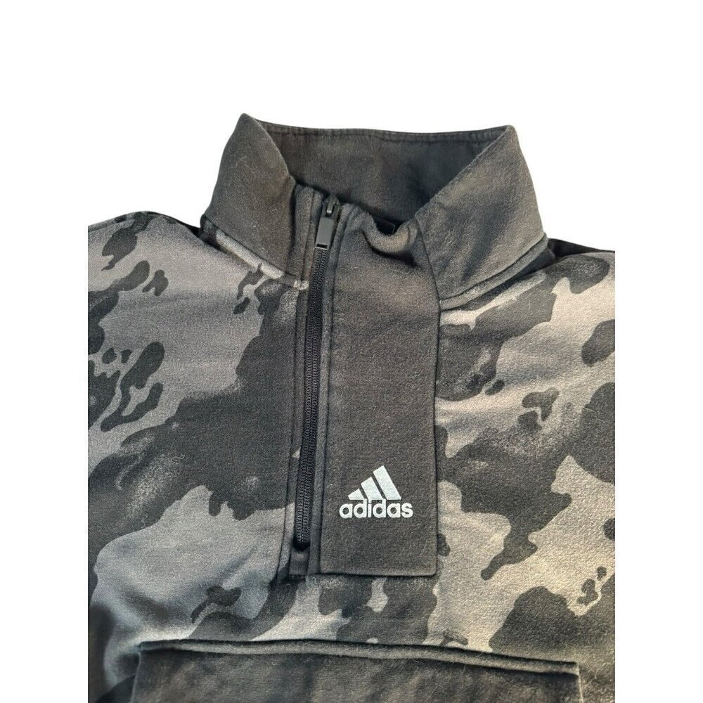 Adidas Mens Sz M Aop Sports Training 1/4 Zip Pullover Black Gray Camo Sweatshirt - Picture 5 of 11